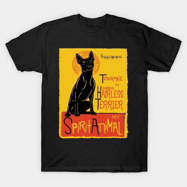 Funny American Hairless Terrier Cute Dog Chat Noir Mashup Art T-Shirt by Get Hopped Apparel